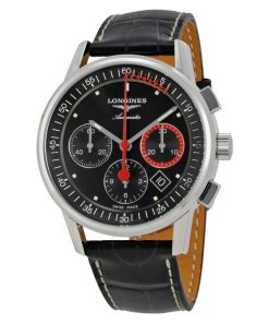 Longines Men's L47544524 Heritage Chronograph Automatic Black Leather Watch
