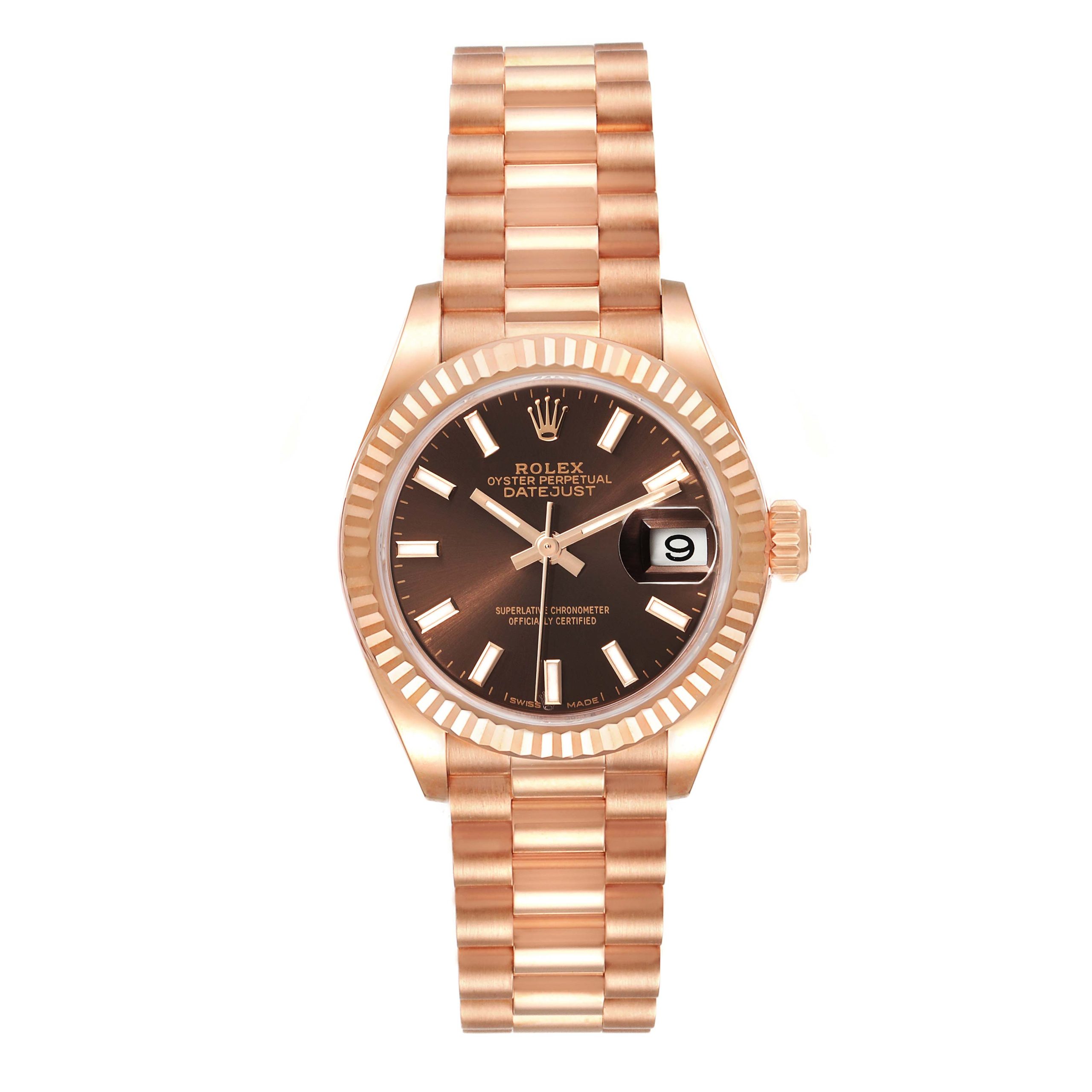 Rolex Lady-Datejust 28mm 279175 Chocolate Dial President Everose Gold - Image 3