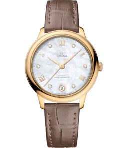 Omega De Ville Prestige 34 mm White Dial with Diamonds 18k Yellow Gold Strap 434.53.34.20.55.002