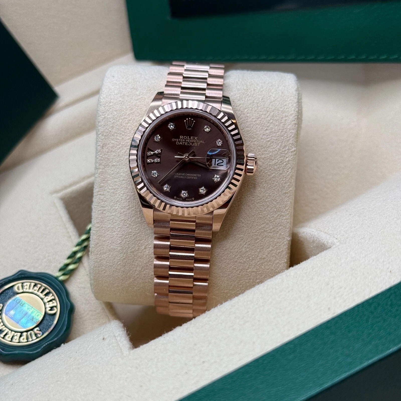 Rolex Lady-Datejust 28mm 279175 Chocolate Diamond-Set Dial President Everose Gold - Image 8