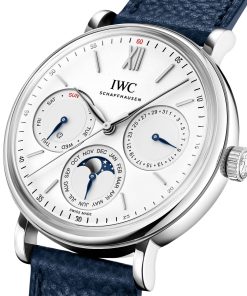Alternative view of IWC Schaffhausen Portofino Perpetual Calendar 40 mm Silver Dial Stainless Steel Blue Strap IW344601