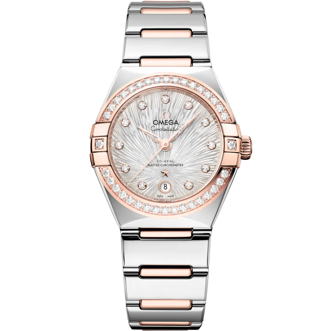 Omega Constellation 29mm Steel And Sedna Gold Case Diamond Bezel PVD Canopus Gold Silver Dial 131.25.29.20.52.003