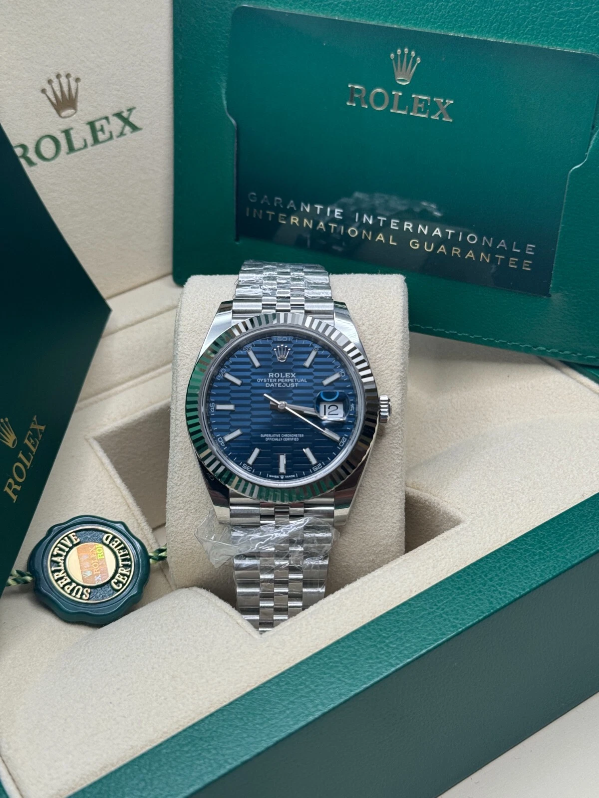 Rolex Datejust 41mm Blue Fluted Motif Index Dial Jubilee Bracelet Watch - 126334 - Image 9