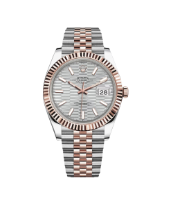 Rolex Datejust 41mm 126331 Silver Fluted Motif Dial Two Tone Stainless Steel & 18K Rose Gold Jubilee Bracelet Men's Watch