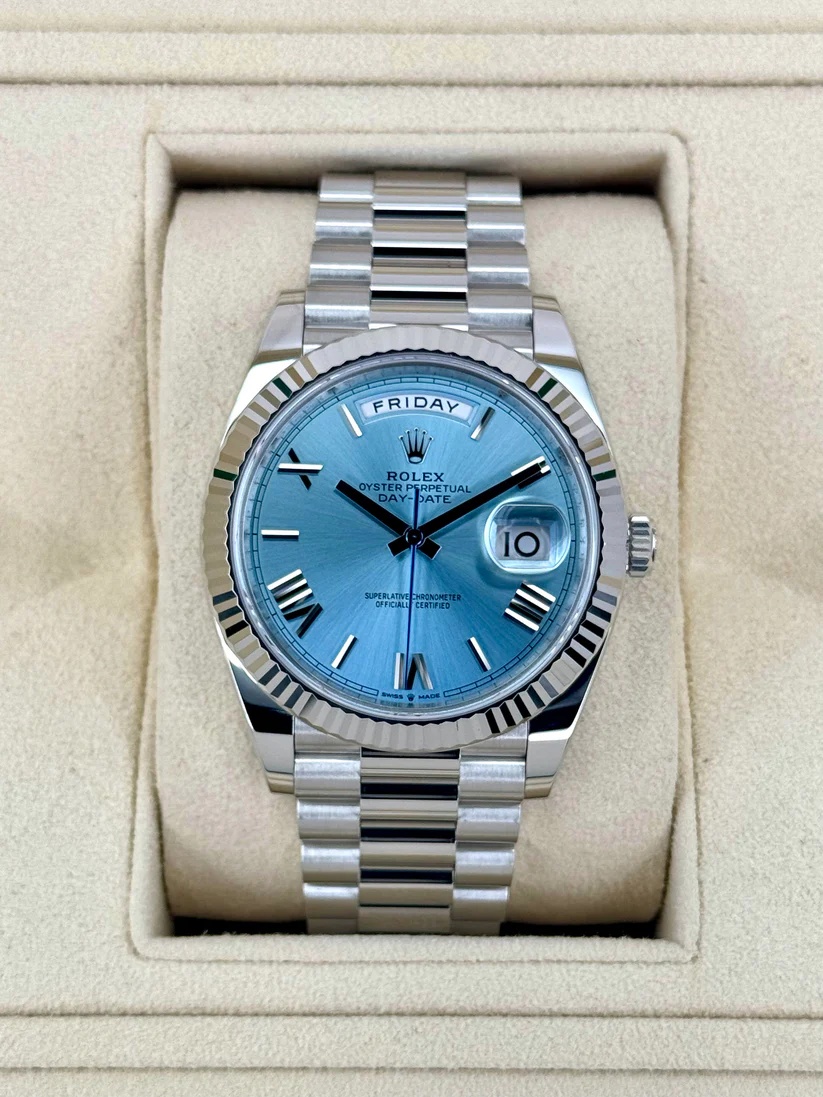 Rolex Day-Date "President" 40mm Platinum Ice Blue Roman Dial - 228236 - Image 2