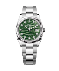 Rolex  Datejust 36mm 126234 Olive Green Palm Motif Diamond Dial Jubilee Stainless Steel Watch