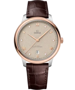 Omega De Ville Prestige 40mm Linen Dial with Diamonds Stainless Steel and Sedna™ 18k Rose Gold Strap 434.23.40.20.59.001