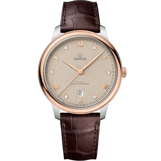 Omega De Ville Prestige 40mm Linen Dial with Diamonds Stainless Steel and Sedna™ 18k Rose Gold Strap 434.23.40.20.59.001