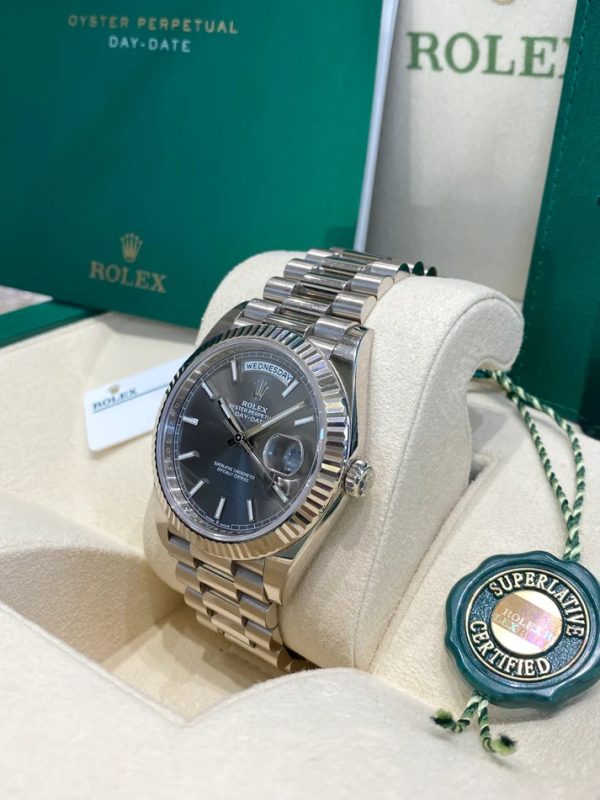 Rolex  Day-Date "President" 40mm White Gold Grey Rhodium Index Dial - 228239