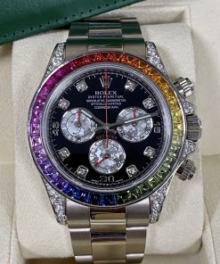 Alternative view of Rolex Daytona Cosmograph Daytona White Gold Rainbow Diamonds 40mm 116599RBOW Box & Papers