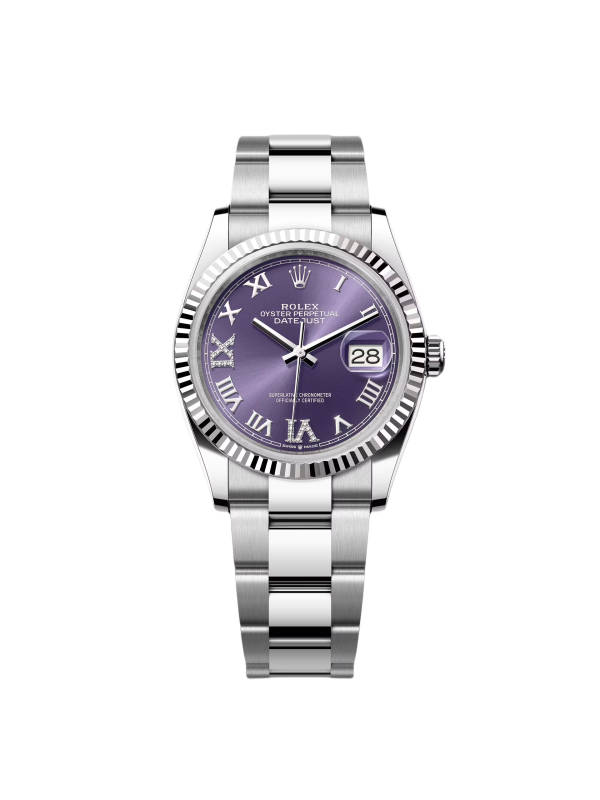 Rolex  Datejust 36mm 126234 Datejust Aubergine Purple Diamond Roman Oyster Stainless Steel