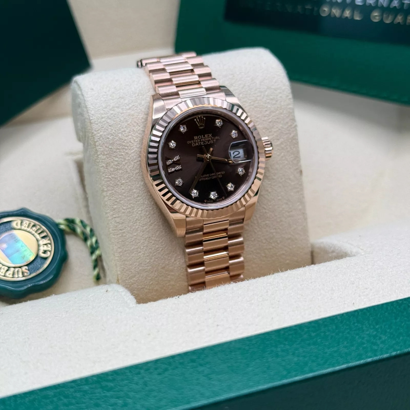 Rolex Lady-Datejust 28mm 279175 Chocolate Diamond-Set Dial President Everose Gold - Image 4
