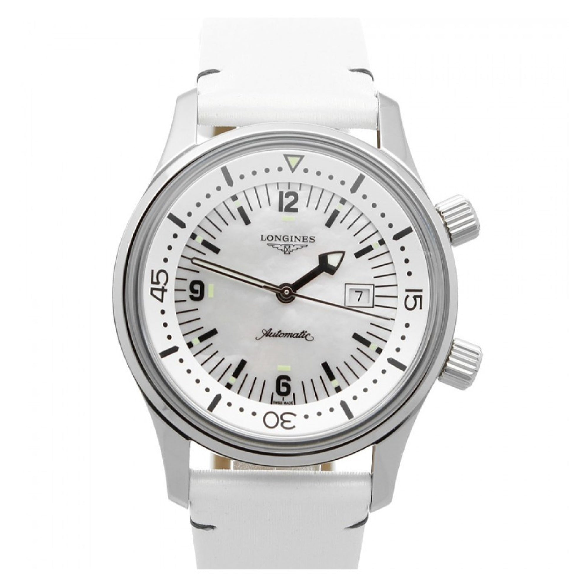 Longines Women's L3.374.4.80.0 Legend Diver White Leather Watch