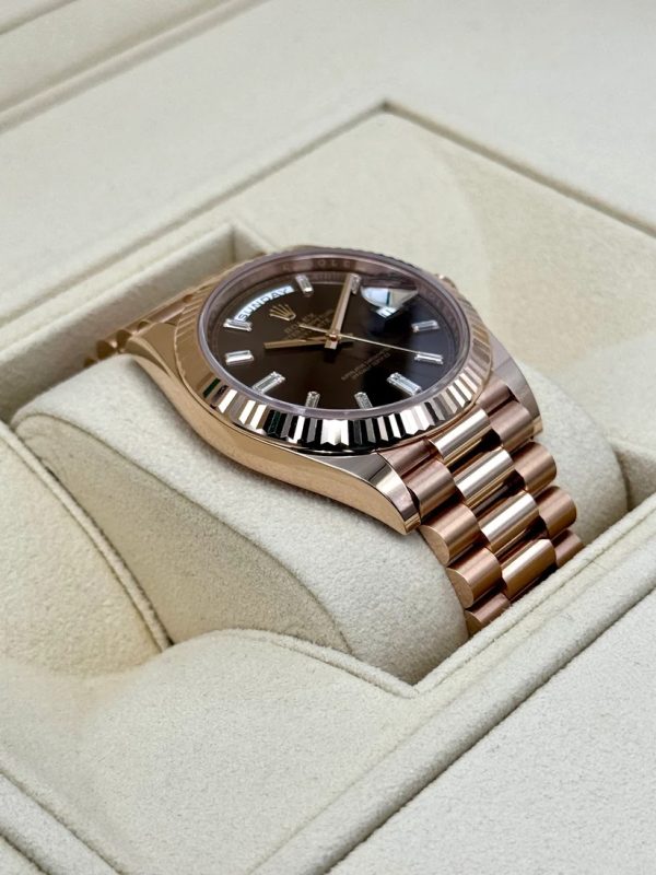 Rolex  Day-Date "President" 40mm Everose Gold Chocolate Diamond Baguette Dial - 228235