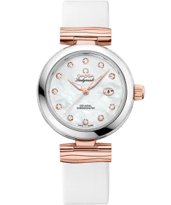 Omega De Ville Ladymatic 34mm White Dial with Diamonds Stainless Steel Sedna™ 18k Rose Gold Strap 425.27.34.20.55.004
