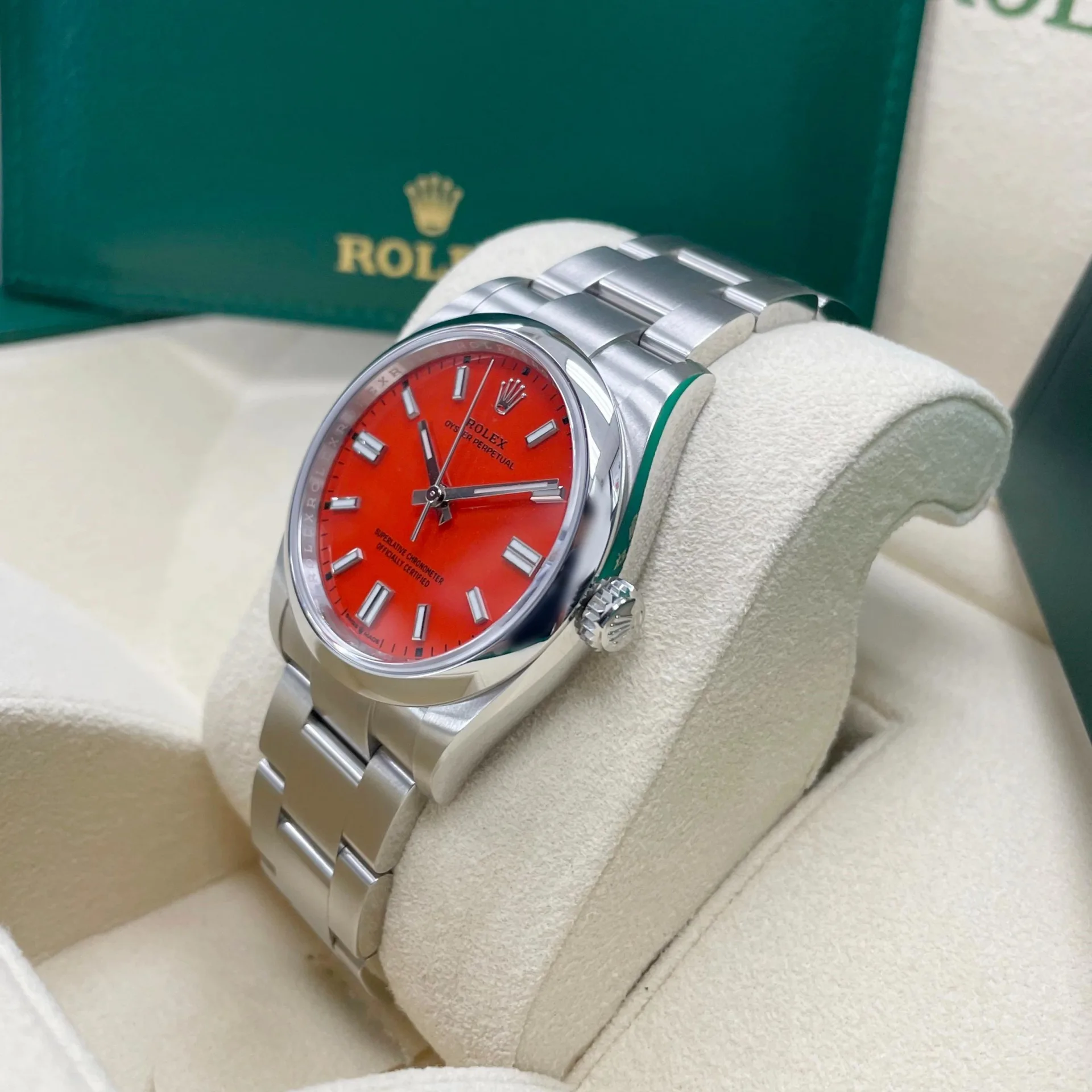 Rolex Oyster Perpetual 36mm 126000-0007 Coral Red Dial Steel Watch - Image 4