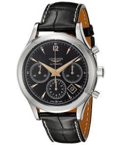 Longines Men's L27504560 Flagship Heritage Chronograph Automatic Black Leather Watch