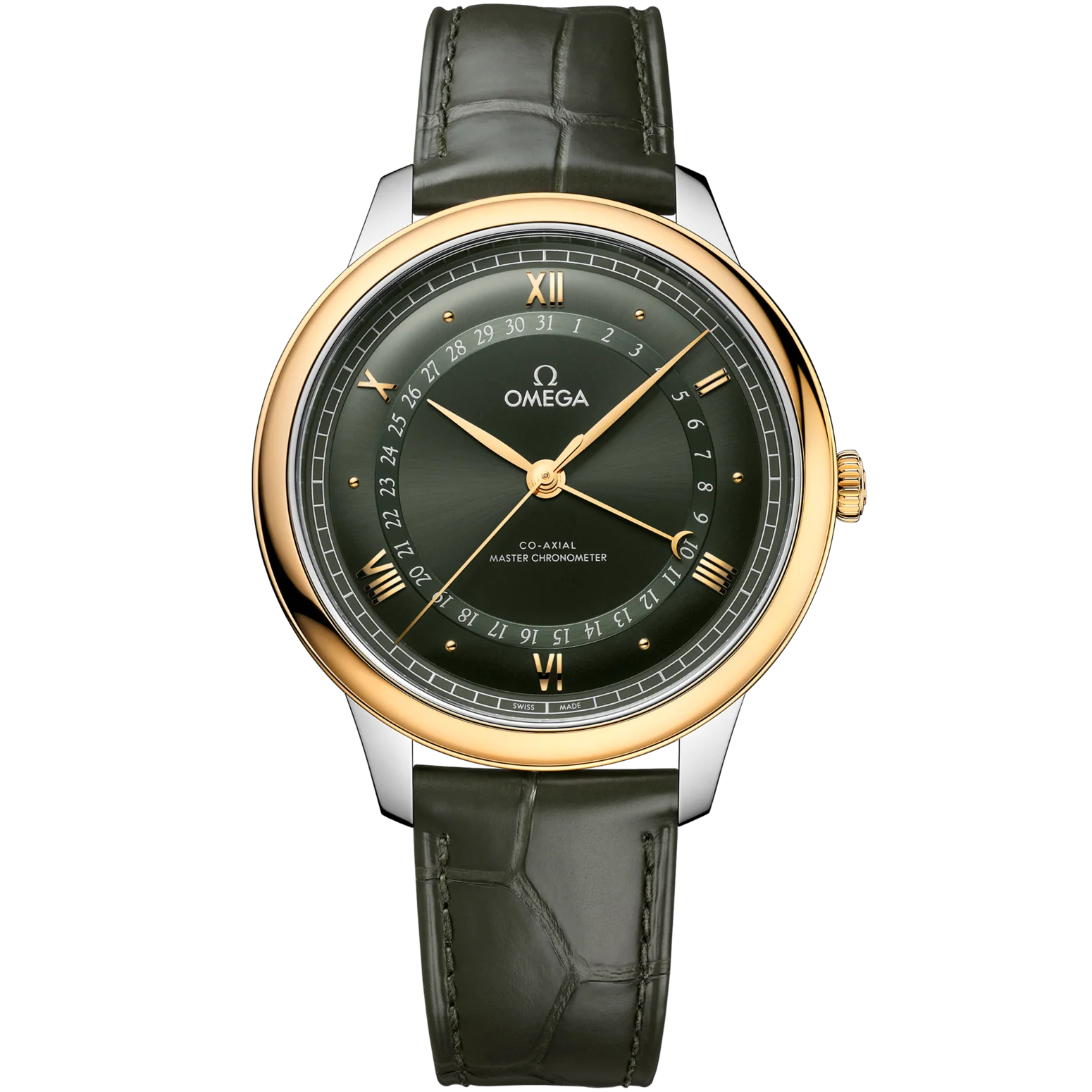 Omega De Ville Prestige 42 mm Green Dial Stainless Steel 18k Yellow Gold Strap 434.23.42.22.10.001