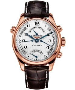 Longines Men's L27178783 Master Collection 18kt Rose Gold Retrograde Power Reserve Automatic Brown Leather Watch