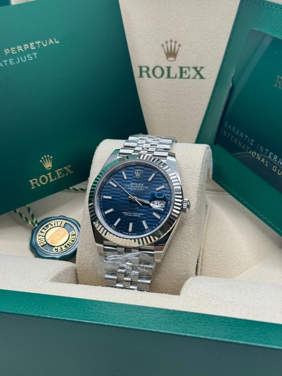 Rolex Datejust 41mm Blue Fluted Motif Index Dial Jubilee Bracelet Watch - 126334 - Image 8