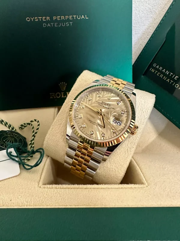 Rolex  Datejust 36mm 126233 Champagne Palm Motif Diamond Dial and Jubilee Bracelet Watch