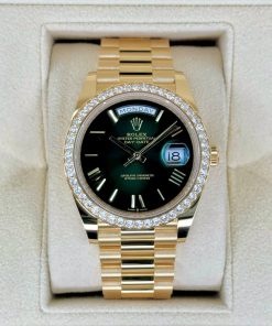 Alternative view of Rolex Day-Date "President" 40mm Yellow Gold Green Ombre Dial Diamond Bezel - 228348rbr