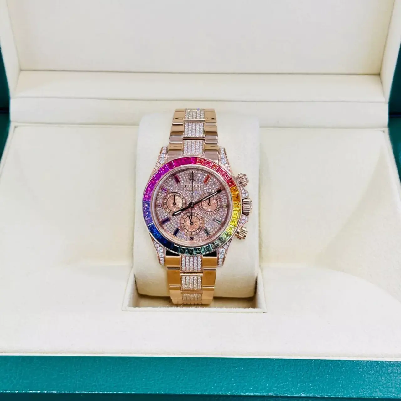 Diamond Rolex Cosmograph Daytona 116505 Custom Rainbow Diamond 18K Rose Gold 40mm - Image 8