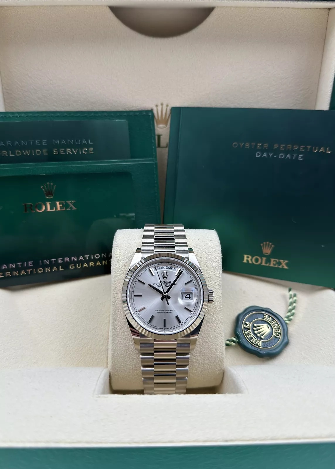 Rolex Day-Date "President" 40mm Silver Diamonds Dial 228236-0002 - Image 7