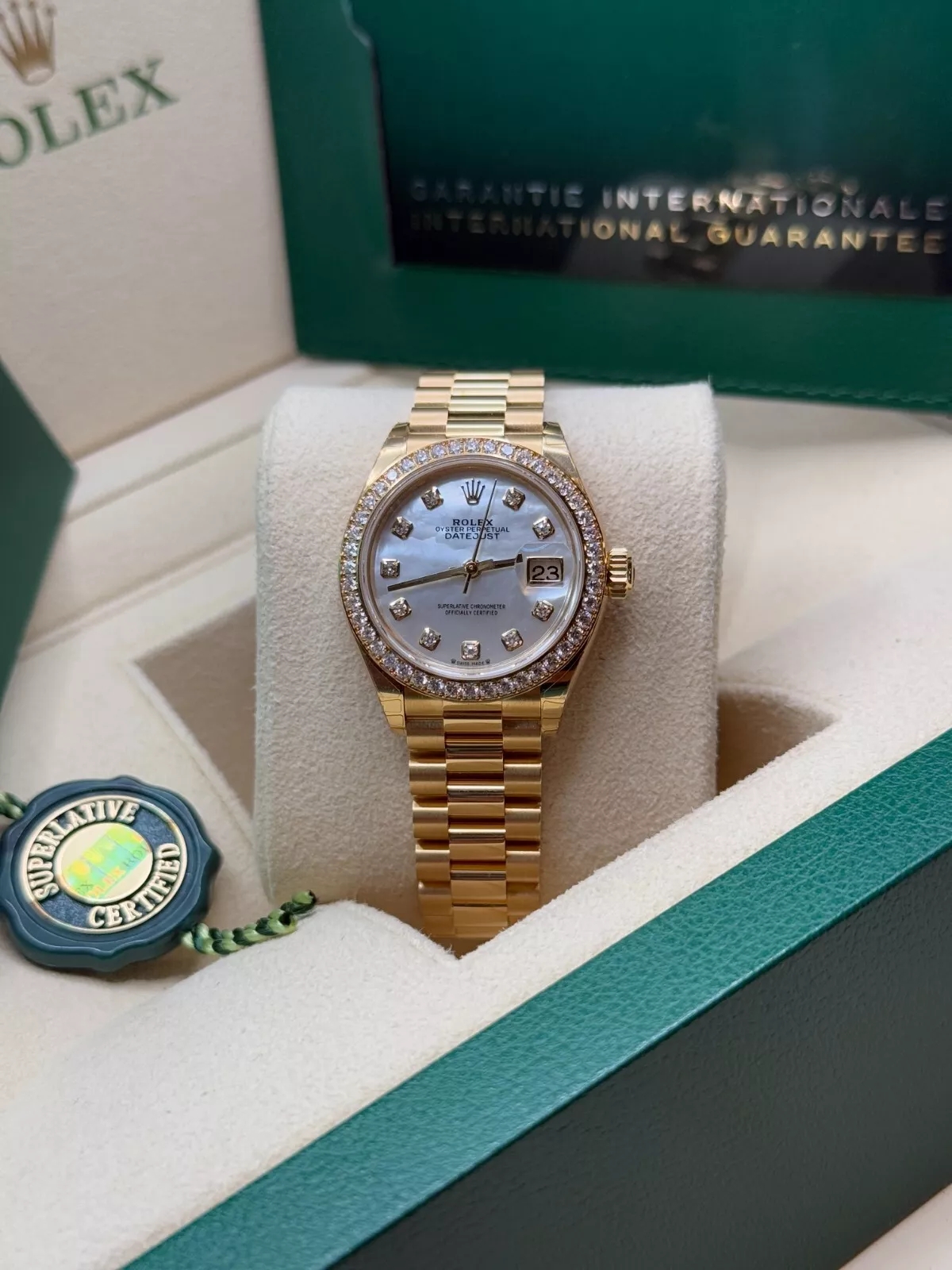 Rolex Lady-Datejust 28mm 279138RBR White Mother-of-Pearl Dial President Bracelet Watch - Image 9