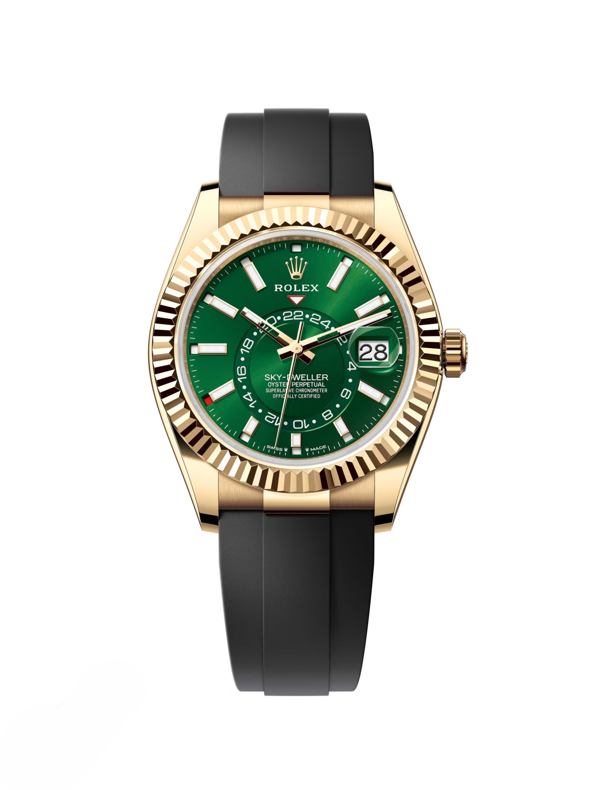 Rolex Sky-Dweller 42mm 336238-0004 Yellow Gold Bright Green Dial Oysterflex