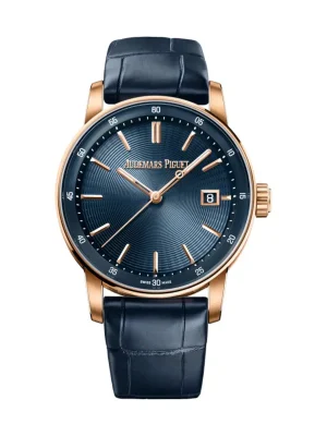 Audemars Piguet Code 11.59 Selfwinding 38mm Pink Rose Gold Blue Dial Leather Strap - 77410OR.OO.A342CR.01