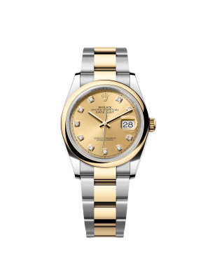 Rolex  Datejust 36mm 126203 Champagne Set with Diamonds Dial Domed Bezel Oyster Bracelet