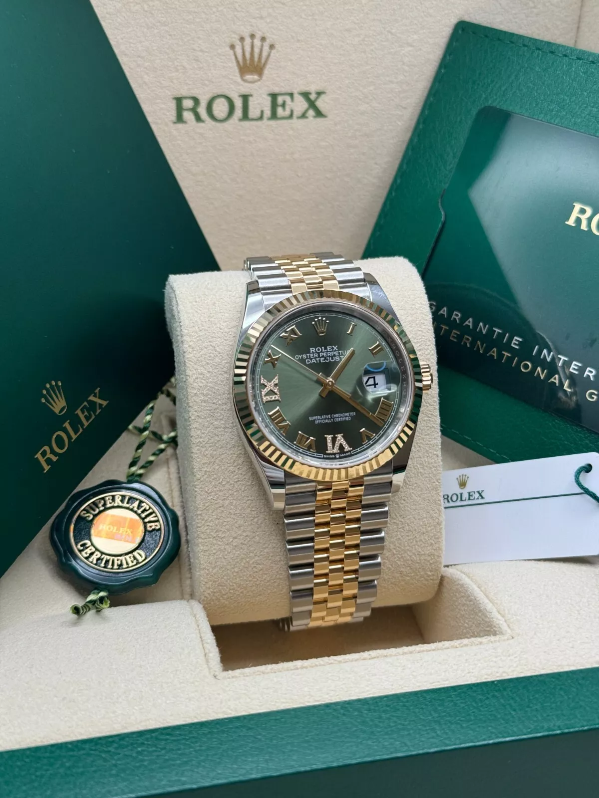 Rolex Datejust 36mm 126233 Olive-green Roman Diamond Dial Two-Tone Jubilee Bracelet - Image 4