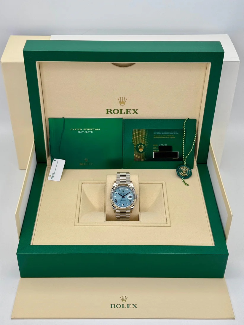 Rolex Day-Date "President" 40mm Platinum Ice Blue Roman Dial - 228236 - Image 7