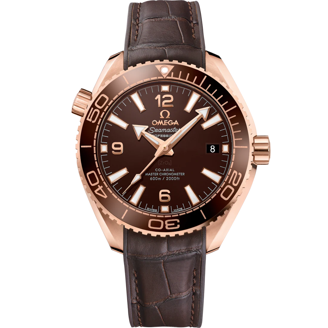 Omega Seamaster Planet Ocean 600M 39.5mm Brown Dial Sedna™ 18k Rose Gold Strap 215.63.40.20.13.001