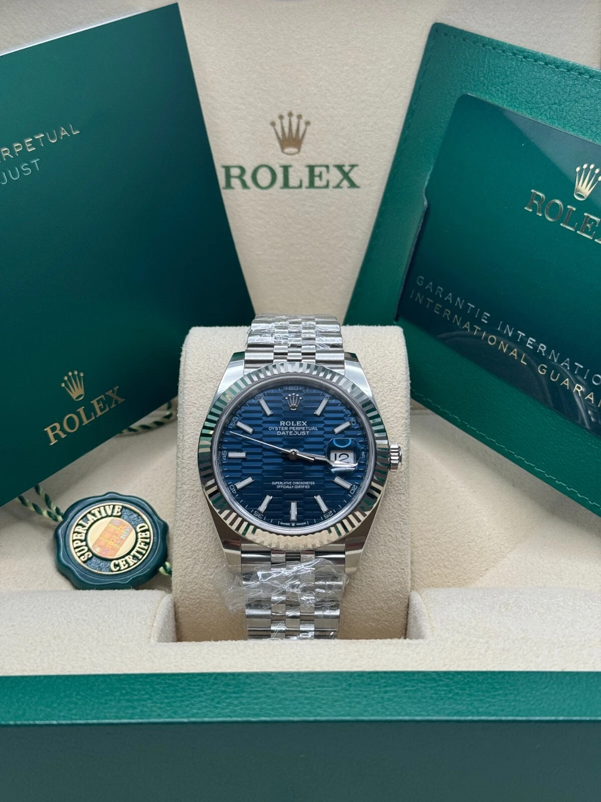Rolex Datejust 41mm Blue Fluted Motif Index Dial Jubilee Bracelet Watch - 126334 - Image 3