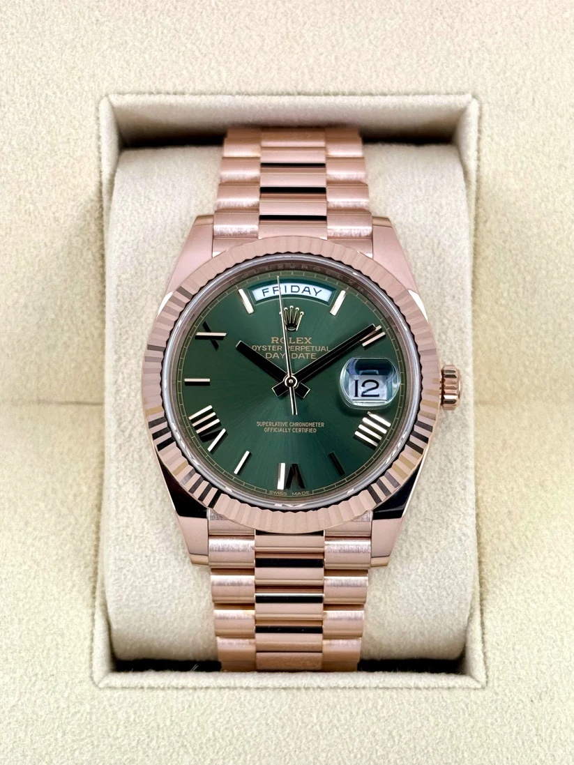 Rolex Day-Date "President" 40mm Everose Gold Olive Green Roman Dial - 228235 - Image 2