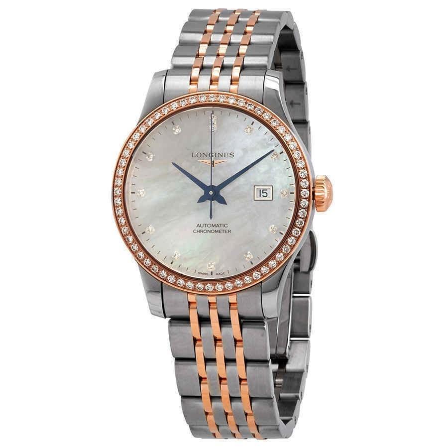 Longines Women's L23215897 Record Two-Tone Stainless Steel with 18kt Rose Gold Links Watch