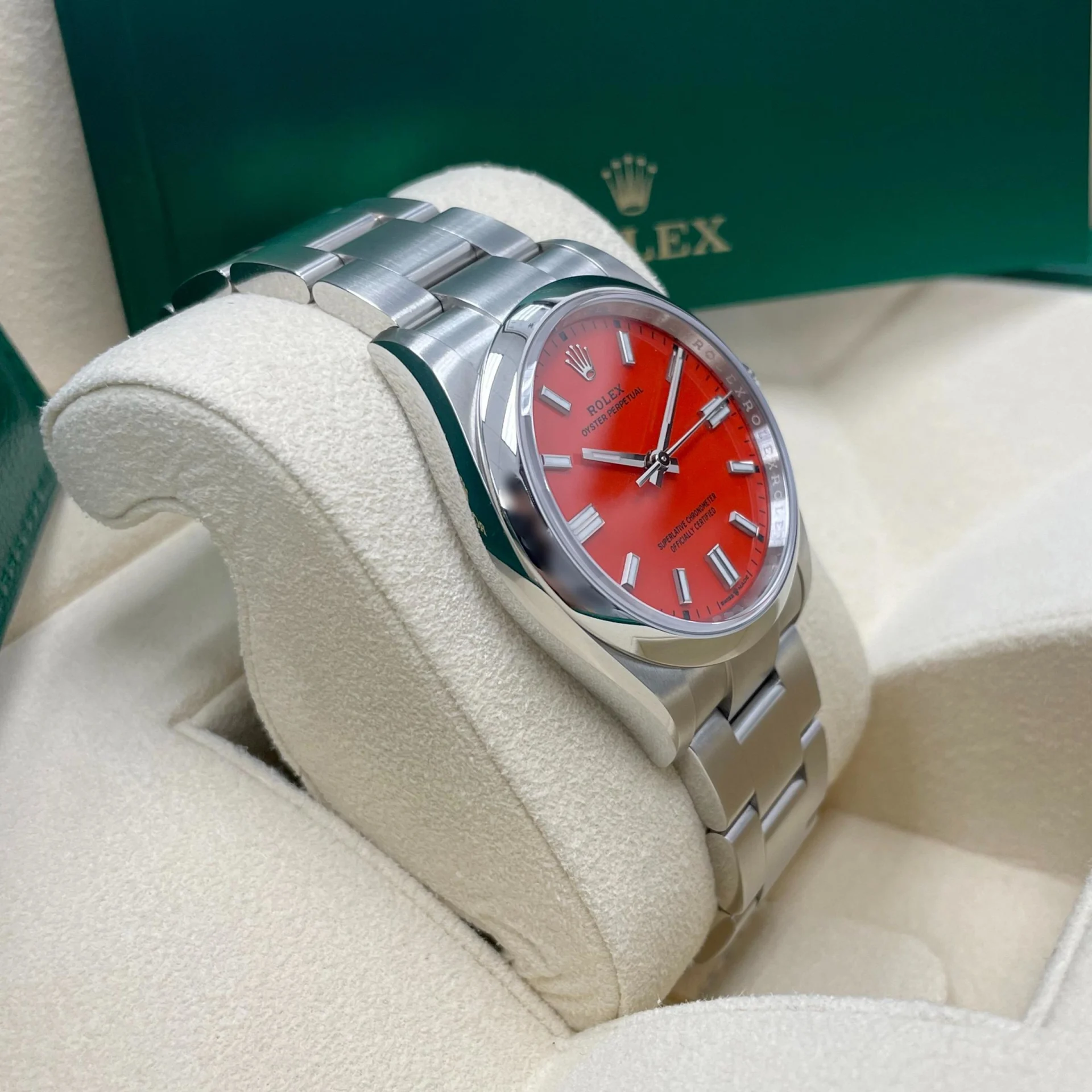 Rolex Oyster Perpetual 36mm 126000-0007 Coral Red Dial Steel Watch - Image 3