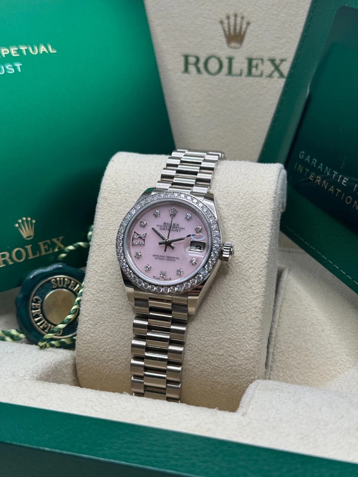 Rolex Lady-Datejust 28mm 279139RBR Pink Opal Diamond Dial and Diamond Bezel White Gold Bracelet - Image 4
