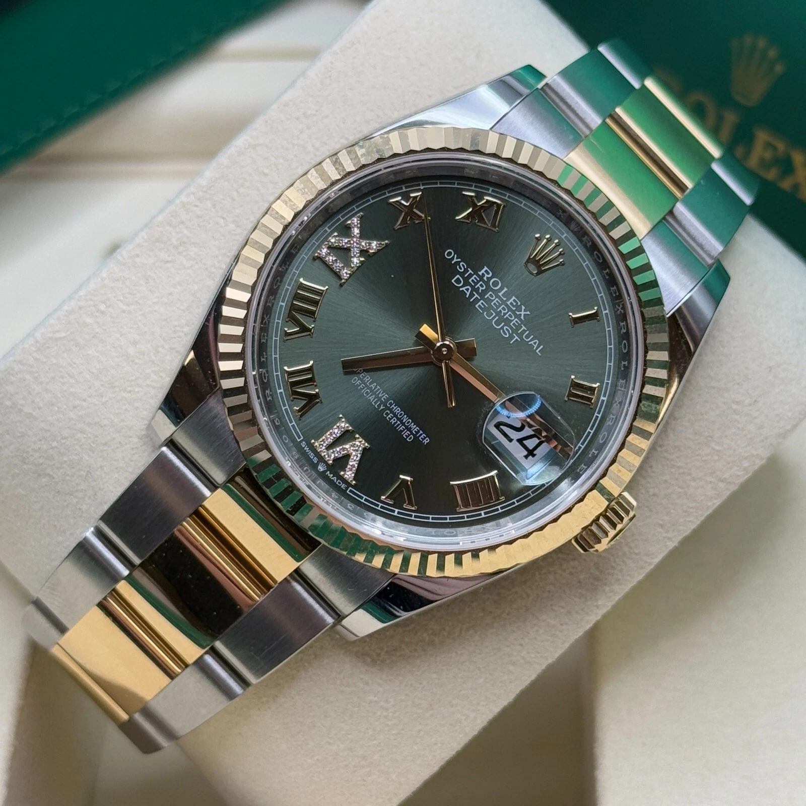 Rolex Datejust 36mm 126233 Olive-green Roman Diamond Dial Two-Tone Jubilee Bracelet - Image 13
