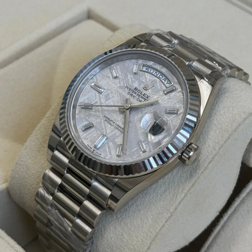 Rolex Day-Date "President" 40mm Platinum Meteorite Diamond Baguette Dial - 228236 - Image 4