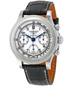Longines Men's L2.768.4.13.2 Heritage Chronograph Black Leather Watch