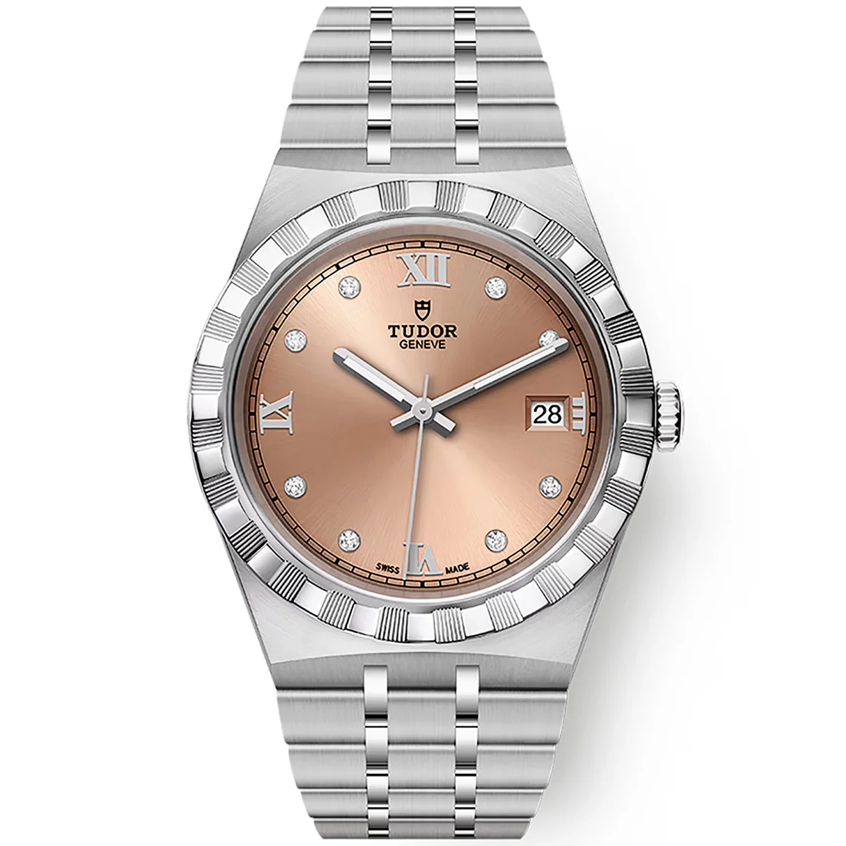 TUDOR Royal 38mm Salmon Roman Diamond Dial Automatic Bracelet Watch M28500-0009